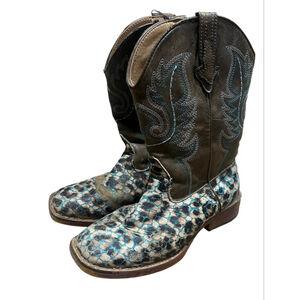 Roper Girls Size 13 Glitter Leopard Western Cowboy Boots Pull On Embroidery